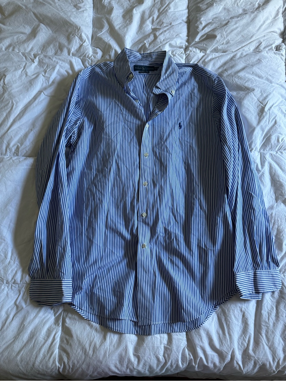 Ralph Lauren Blue & White Striped Button-Down Dress Shirt